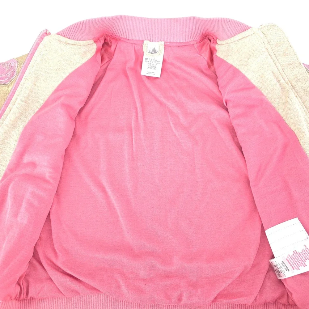Disney Belle Gold Sleeve Bomber Jacket Girls 7/8 Floral Embroidery Princess Cute
